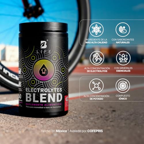 Electrolitos de 60 Servicios Sin Azúcar con 1000mg de Citrato de Potasio, Citrato de Magnesio, Citrato de Calcio, Sodio, Zinc. B Life Electrolytes Blend (Fruit Punch)