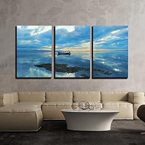 3 Piece Canvas Wall Art - Bali Sanur Beach at Dawn - Modern Home Art Stretched and Framed Ready to Hang - 16"x24"x3 Panels