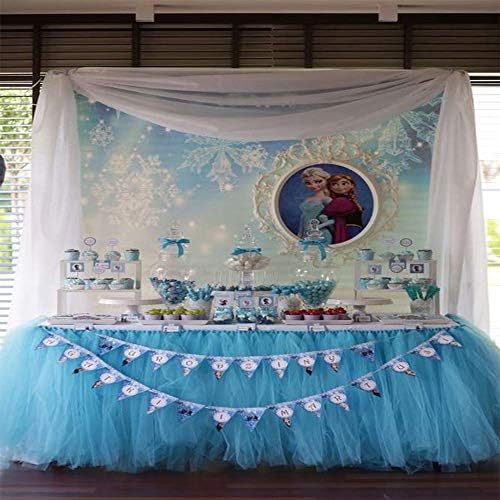 Tutu Table Skirt Fluffy Tulle Lace Table Skirting for Rectangle or Round Tablecloth Party Decoration 1 Yard (Sky Blue)