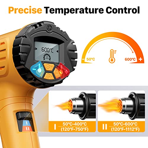 SEEKONE Professional Heat Gun 2000W 50℃-600℃ with Large Digital LCD Display, Variable Temperature Hot Air Gun with Ignition Memory, ℃-℉, Shutdown Delay Function