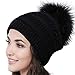 FURTALK Womens Winter Knit Beanie Hat Slouchy Skull Cap Faux Fur Pom Pom Hats Cap for Girls Double Layer Warm Original(One Size Black Fur Pompom)
