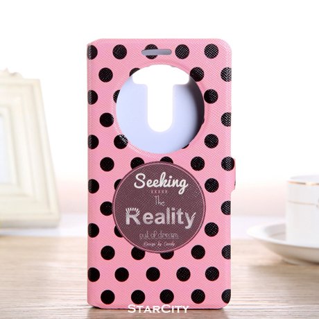 LG G3 Case, StarCity [Stand Feature] LG G3 Case Flip [Quick Circle Window] - Premium Slim Flip Cover Folio Case with View Window for LG G3 (Circle Window Series_Pink Polka Dot)