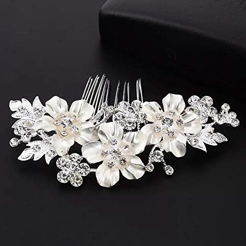 Bridal Wedding Hair Clip Comb Decorative Flower Crystal Rhinestones Pearls Women Ladies Barrette Headpiece Silver (Silver)