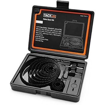 Hole Saw Kit, Tacklife 16 Pieces 3/4''-5'' Full Set in Case with Mandrels, Hex Key and Install Plate for Soft Wood, PVC Board and Plastic Plate Drilling, Hardened High Carbon Steel - PHS01C