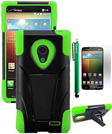 Cover-U® LG Lucid 3 VS876 Hybird Dual Layer Armor Case with built in Kickstand GREEN+BLACK Included [Free Premium Screen Guard + Free Cover U (TM) Stylus Pen]