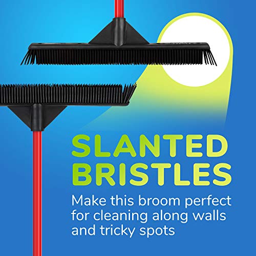 RAVMAG Rubber Broom Lightweight, 100% Natural Rubber, New Aluminum Anti-Rust 55 Inch Long Handle, Best for Pet & Human Hair, Indoor, Carpets, Decks, Floor. Water Resistant & Washable