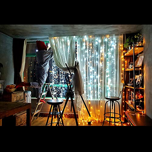 Leytn Rideau Lumineux 3 m x 3 m, Rideau Lumineux Extérieur de Noël 300LED USB Guirlandes Lumineuses 8 Modes Avec Télécommande, Decoration de Fenêtre, Noël, Mariage, Anniversaire, Maison, Patio