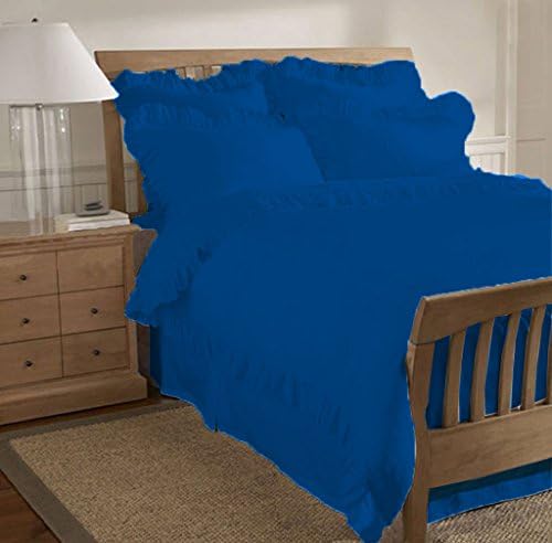 400 Thread Count 3 Piece Ruffle Hem Duvet Cover Set with Matching Pillow Shams California Queen 100% Egyptian Cotton Egyptian Blue