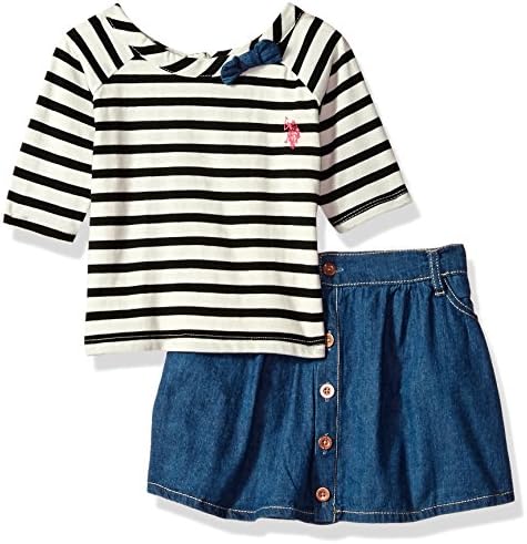 U.S. Polo Assn. Little Girls' Fashion Top and Skirt Set, Black, 5