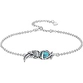 Lattd Feather Bracelet 925 Sterling Silver Turquoise Bohemian Feather Anklet Bracelets Boho Jewelry for Women Christmas Birthday Gifts
