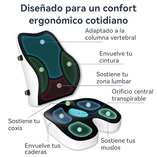Travel Ease Memory Foam Seat Cushion and Lumbar Pillow Set, Ergonomic Comfort for Office Chair, Car, Home and Travel, Back and Butt Support, Black