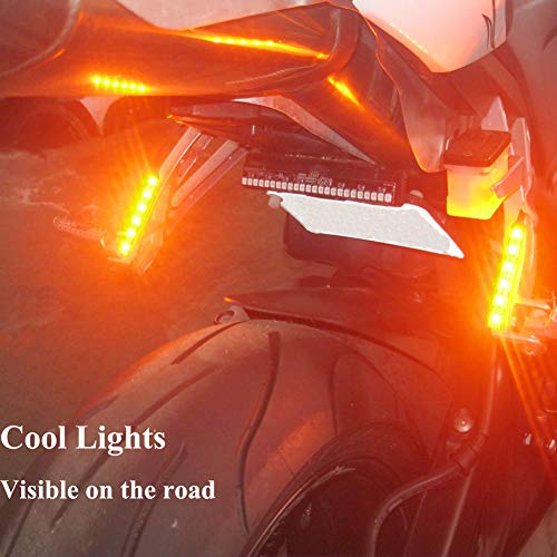 BLIIFUU 2PCS Motorcycle LED Turn Signal Lights, Waterproof Amber Lights Strip for Turn Signal Backup License Plate - Thumbnail 4