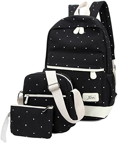 Viniolve Canvas Dot Backpack Cute Lightweight Bookbag School Shoulder Bags for Teen