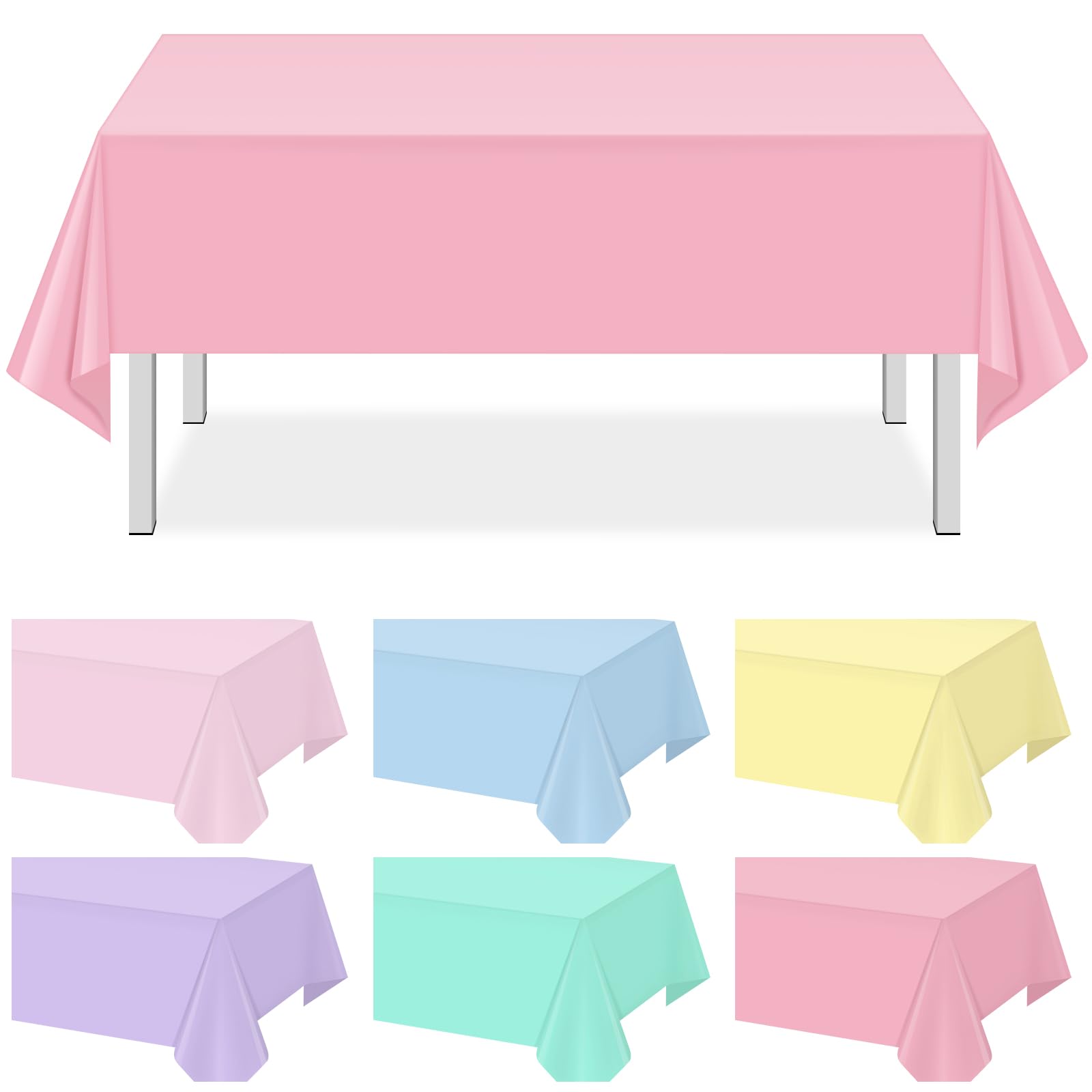 12Pack Pastel Color Tablecloths,Plastic Mix Color Tablecloth Disposable Rectangle Table Covers for Baby Shower, Wedding, Birthday Party, Easter and Ice Cream Party Decoration,6 Color, 54 x 108 Inch