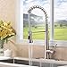 VAPSINT FST044L-D High-Arch 360 Degree Lead-Free Spring Single Handle, Pull Out Kitchen Sink Faucet (with Deck Plate), Brushed Nickel 44-D