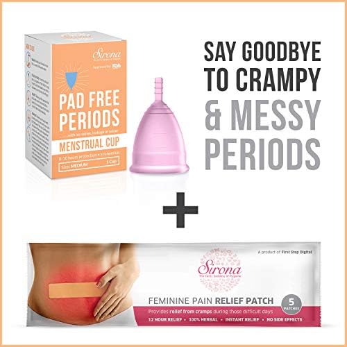 Sirona Reusable Menstrual Cup - Medium with Period Pain Relief | Period Cramps Relief Patches - 5 Patches