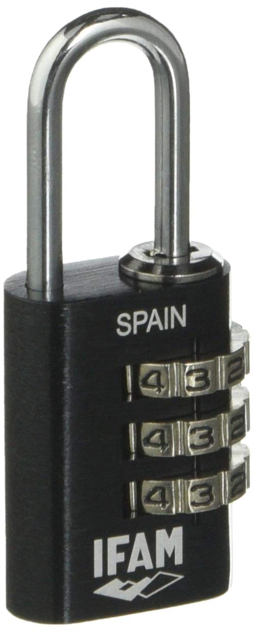 IFAM Combination Lock Col Combi, 20 mm, Black, Maximum Security, Ideal for Backpacks and Suitcases, with Key and More Than 1,000 Combinations, Aluminium, High Lightness, 3 mm Arc