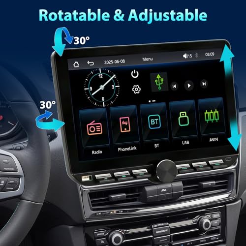Alondy 1 DIN Car Radio with Rotating Touch Screen (10.1 Inches) Compatible with [Wireless] Apple CarPlay/Android Auto Bluetooth Rear View Camera AM/FM RDS Radio USB-C