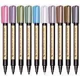 Fine Metallic Paint Markers Pens - Medium Point Metal Art Permanent Marker Set For Glass Paint, Painting Rocks, Black Paper, Photo, Album, Gift Card Making, Christmas DIY Craft Kids, Pack of 10