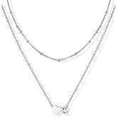 U7 Layered Heart Initial Necklace for Women,Tiny Silver/14K Gold Plated Heart Initial A-Z Letter Pendant Necklaces,Adjustable 16"- 18" Valentines Birthday Personalized Jewelry Gifts