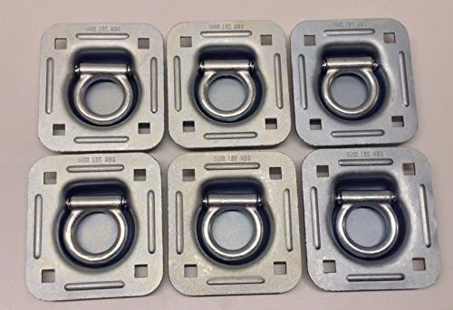 AK Garage 6pk Recessed D-Ring Tie Down Brackets 4" x 4" Quad Trailer Cargo 5,000 lbs MBS Heavy Duty Commercial Grade Premium Coated Steel D-Ring Recessed Style