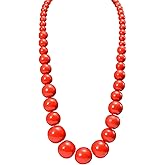 CWFPBA Chunky Colorful Wood Beads Large Big Bib Necklace Wooden Chain Ethnic Costume Cool Hip Hop Bohemian Long Necklace Handmade Tribal Collar Statement Jewelry for Women