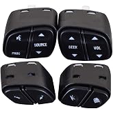 4pcs Steering Wheel Control Switch Button Fits for 2003-2009 Chevy Silverado Suburban Tahoe Avalanche GMC Sierra Yukon Cadillac Escalade Replaces 21997738, 21997739, 1999442, 1999443