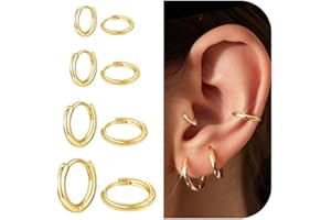 Supneer 8 Pairs Gold Earrings Small Gold Hoop Earrings for Women,18K Real Gold Plated Gold Hoops Huggie Cartilage Earrings Piercings Jewelry Hypoallergenic Lightweight 6mm/8mm/10mm/12mm