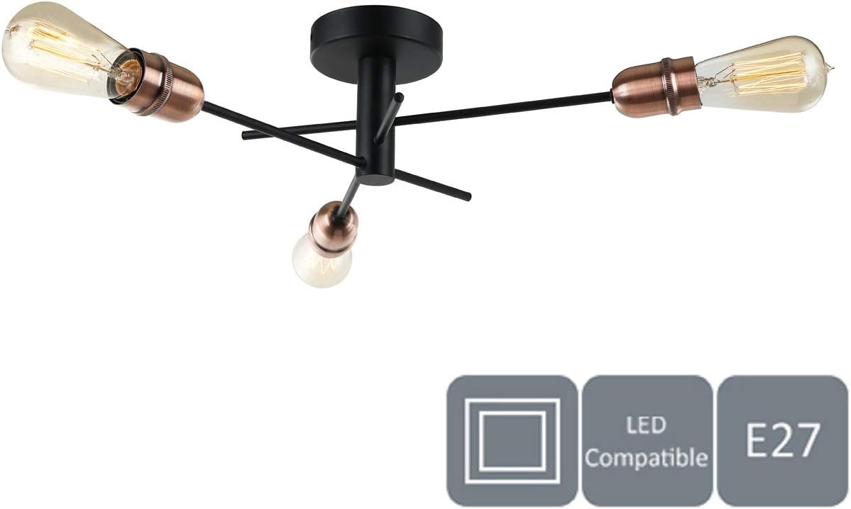 HARPER LIVING E27/ES SemiFlush Ceiling Light, Black with Copper Finish, Suitable for LED