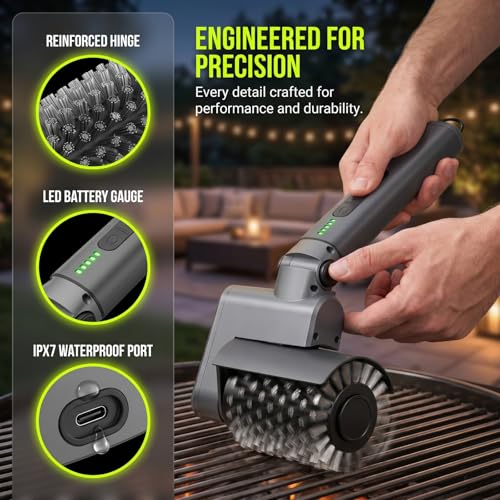 2026 Upgraded Electric Grill Brush, Electric BBQ Grill Brush, 3-in-1 Cordless Rotary BBQ Grill Cleaner with 3-Speed Control, Barbecue Cleaner for Cast Iron & Stainless Steel Grates, BBQ Cleaning Tool