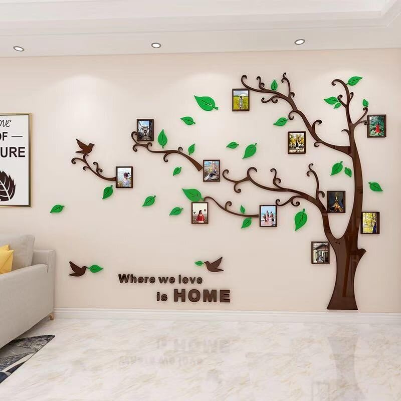 Purekay Large 3D Tree Sticker Wall Stickers, DIY Photo Frames Wall Stickers for Bedroom Living Room Office Sofa TV Kitchen Wall Decoration (Right Green, L)