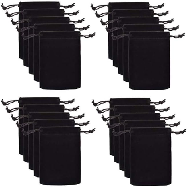 Tesco store Pack of 20pcs 4" X 5" Velvet Drawstring Cloth Jewelry/Gift/Headphones Bag/Pouches (Black)