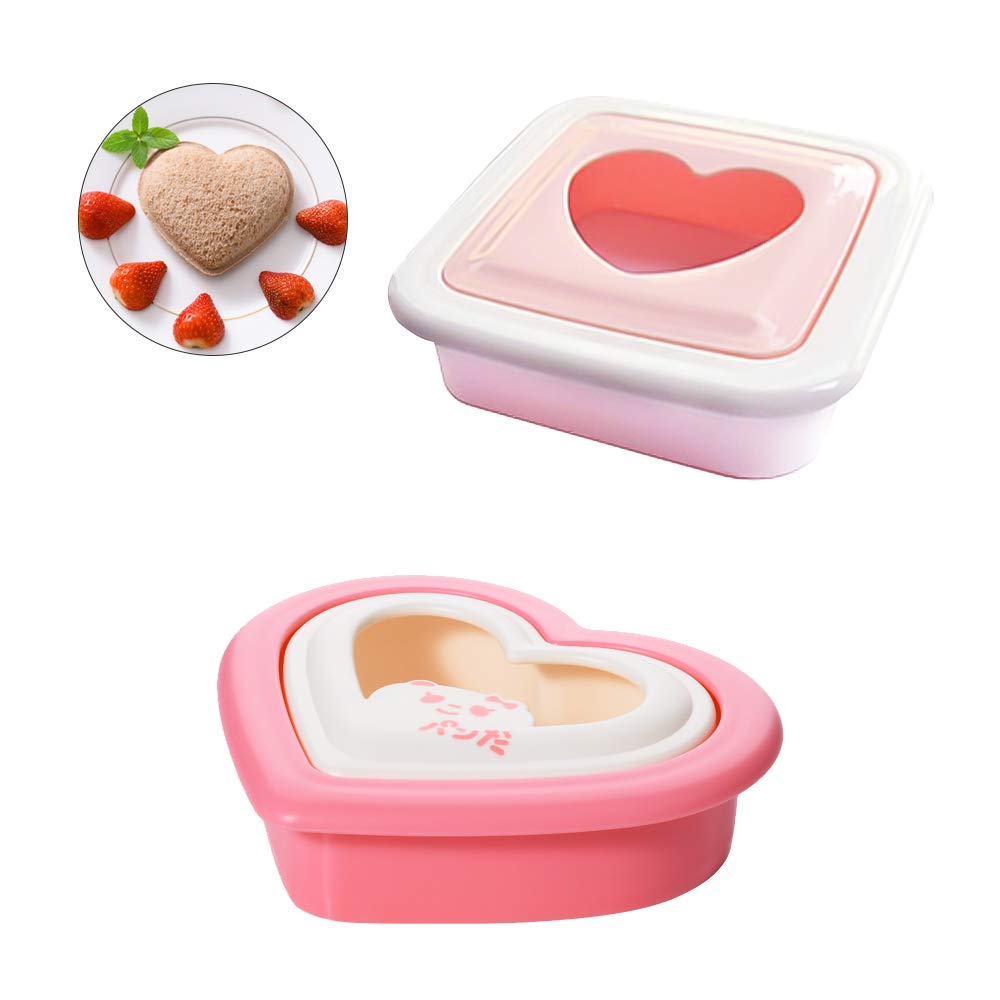 2 Pack Sandwich Cutter and Sealer DIY Pocket Sandicwhes Molds, Fun Sandwich Cutters for Kids and Family, Heart and Square Shape Decruster Sandwich Maker