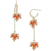 Sonateomber Gold Open Hoop Flower Fall Maple Leaf Drop Dangle Earrings for Women – Elegant Sparkly Crystal Cubic Zirconia Rhinestone Earring Dangling Prom Party Holiday Jewelry Gift