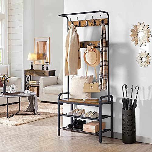 Yaheetech 3in1 Hall Tree Coat Rack Shoe Bench with 23 Hooks, Entryway