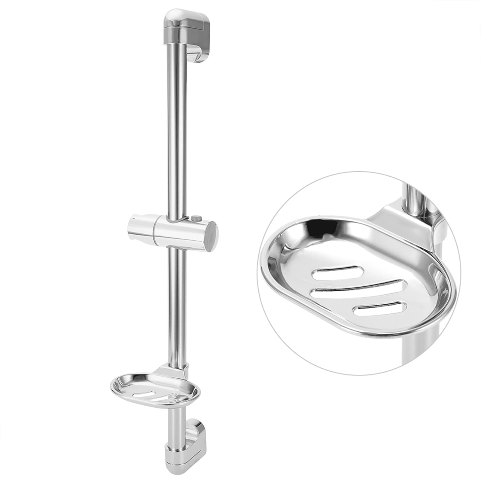 Shower Slide Bar, G1/2in Adjustable Shower Head Extension Arm Stainless Steel Lifting Handhold Shower Head Holder Bracket with Soap Box