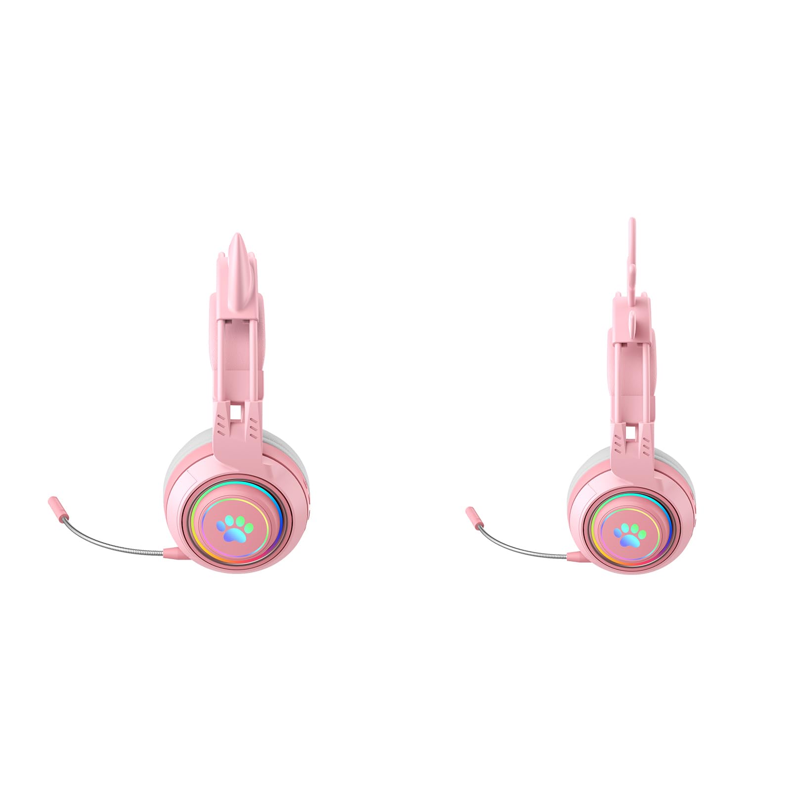 Lomiluskr RGB Cute Cat Ear Wireless Headset with Detachable Mic, Bluetooth/Wired Dual Mode Over Ear Headset, Interchangeable Cat and Deer Ears, Compatible with PC, Laptop, Tablet, Smartphone (Pink)