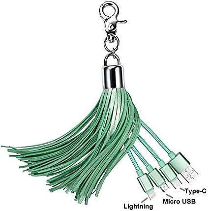 Multi Charging Cable, Leather USB A to Lightning / USB Type C / Micro USB Connectors Ports for iPhoneX iPad ,7-Inch 2.4 Amp Tassel keychain charger cable