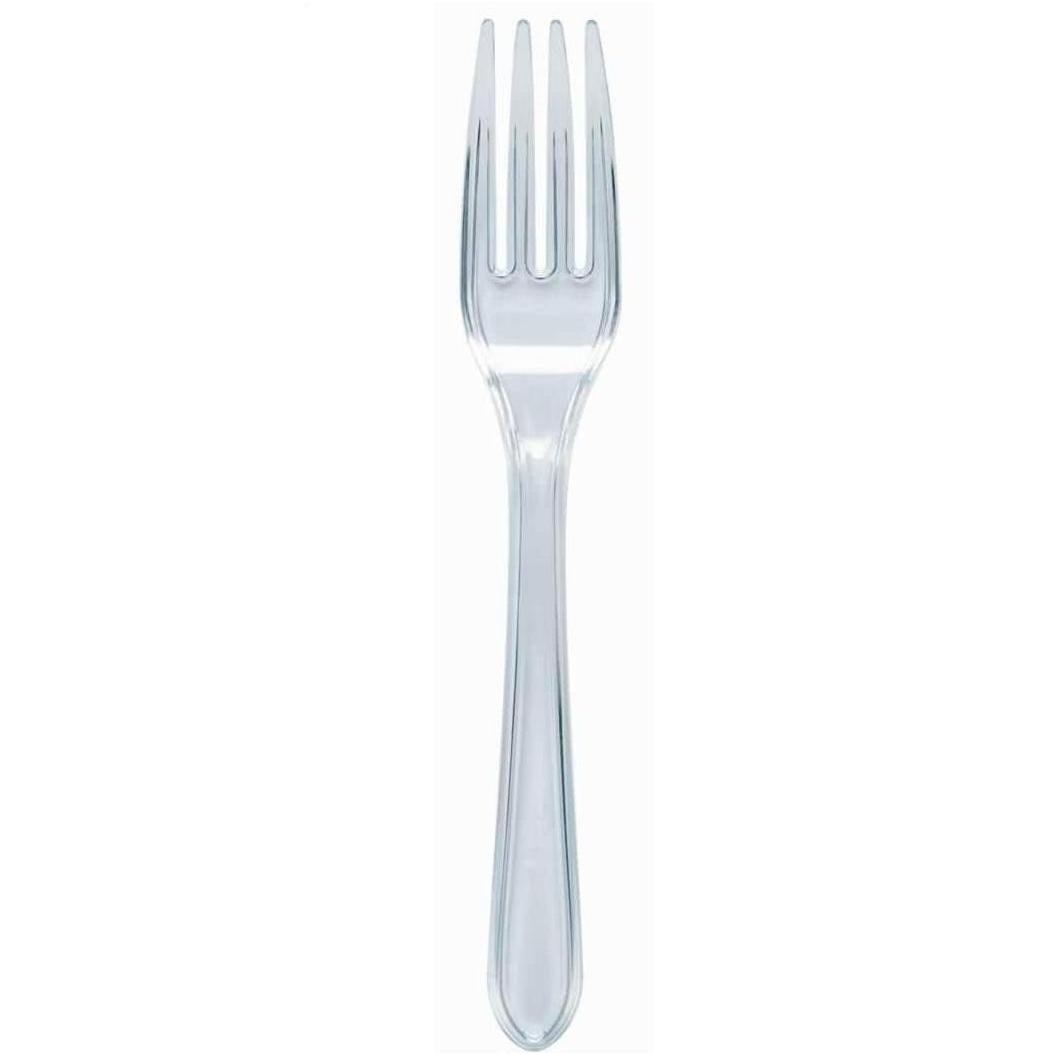 Thali Outlet - 100 x Clear Plastic Forks Reusable Dessert Dinner Starter Cutlery