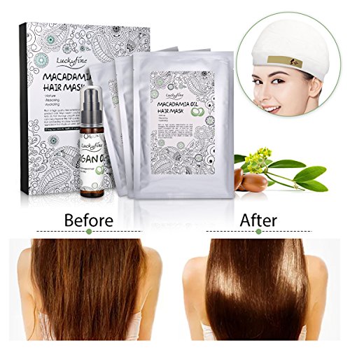 Hair Treatment Masks Kit, LuckyFine Argan Oil Hair Treatment for Damaged Hair, Deep Conditioner Hair Repair Mask for Dry Hair, Nourishing Hair Mask 3PCS Masks + 1PCS Argan Oil