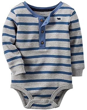 Carter's Boy's L/S Heather & Blue Striped Bodysuit (3 Months)