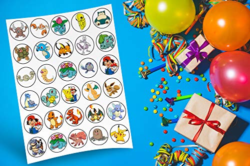 30 x Edible Cupcake Toppers – Pokemon Fun Party Collection of Edible Cake Decorations | Uncut Edible Prints on Wafer Sheet