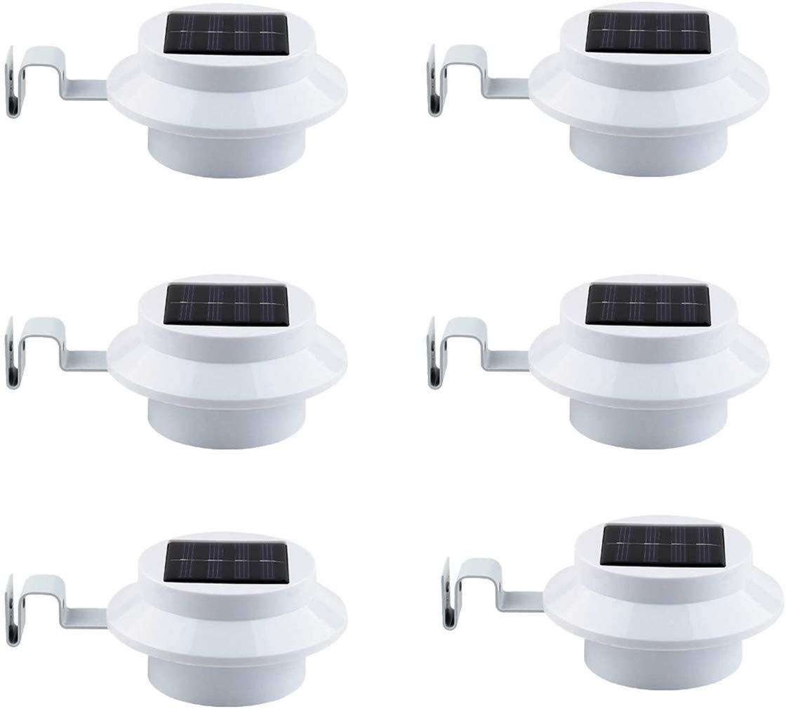 Ulalaza 6Pcs Outdoor Solar Gutter Lights Smart LED Night Light for Yard Driveway Lawn Pathway (White)