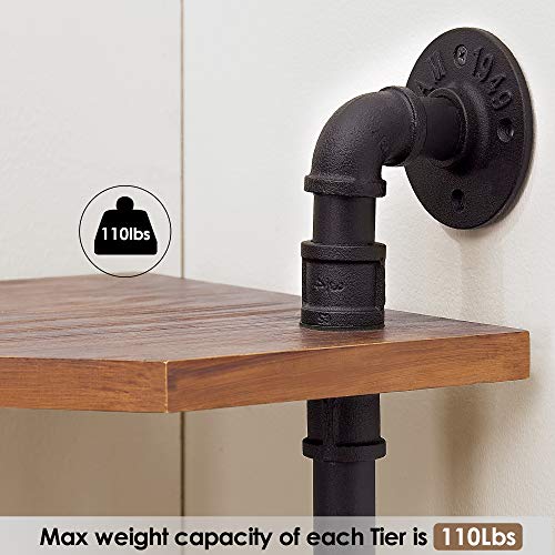 ivinta Industrial Bookcase Corner Shelf, 5 Shelf Wall Mount Pipe