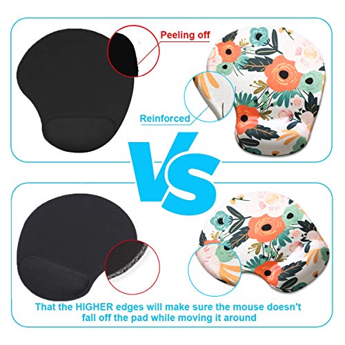 Dooke Ergonomic Mouse Pad with Wrist Support, Cute Mouse Pads with Non-Slip Rubber Base for Home Office Working Studying Easy Typing & Pain Relief Floral - Thumbnail 3