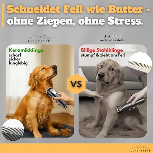 Alpenstern Dog Clippers - Quiet Professional Clipper for Dog Cat Horse Thick Fur - Dog Trimmer Dog Hair Trimmer Dog Razor - 3h Battery