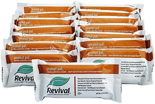 Revival Peanut Pal Soy Protein Bar, Complete Protein, 20g of Natural Soy Protein ~160mg of Soy Isoflavones, Low-glycemic, Plant Based Protein, Dairy-Free, Kosher, Low-Fat, Non-GMO, 15 Bars in a Pack