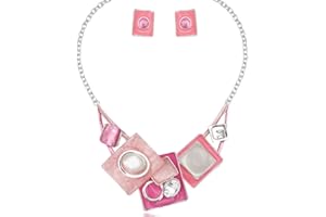 CSY Fashion Boho Oval Crystal Opals Statement Bib Necklace Earrings Bohemian Enamel Costume Jewelry Set Gifts for Women