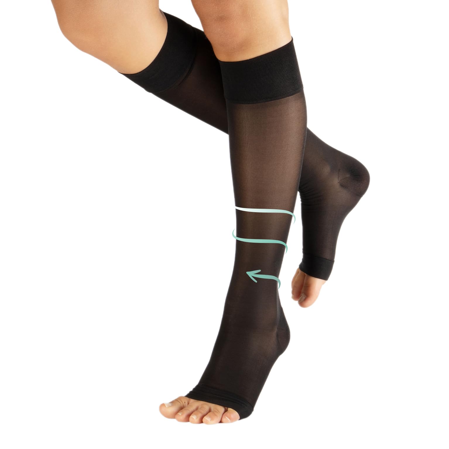 CALZITALY PACK 1/2 Open Toe Graduate Compression Knee-High Socks 18-22 mm/Hg | Medical Toeless Socks | Black, Skin | S/M, L/XL | 140 DEN | Made in Italy (Black, S/M)