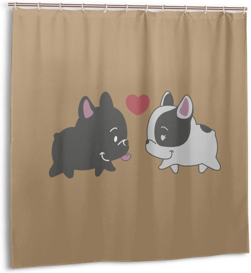 Airmark Shower Curtain for Bathroom Decor Curtains Set,French Baby Bulldog in Love Fabric Bath Curtains with Hooks 72x72in